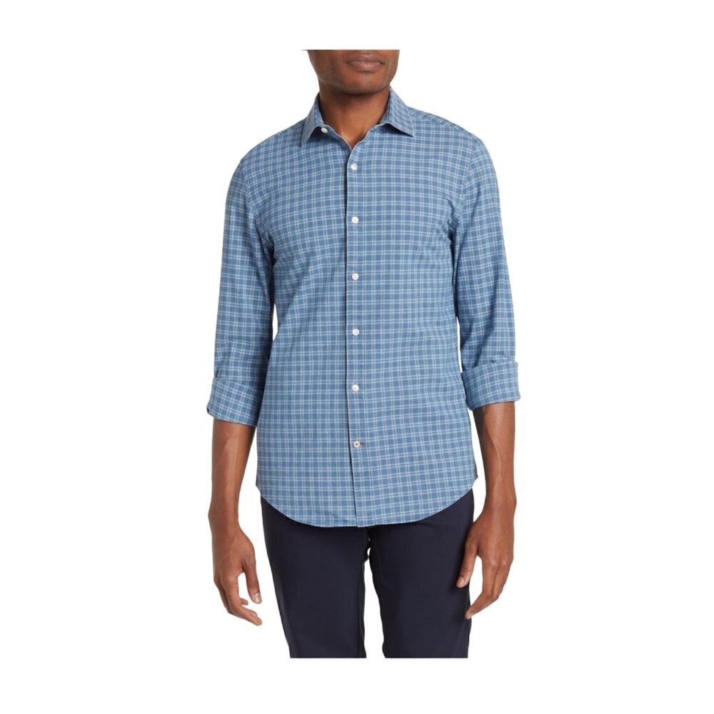Tommy Hilfiger Mens Blue Plaid Collared Button Up Slim Fit Shirt Sz 16.5 New